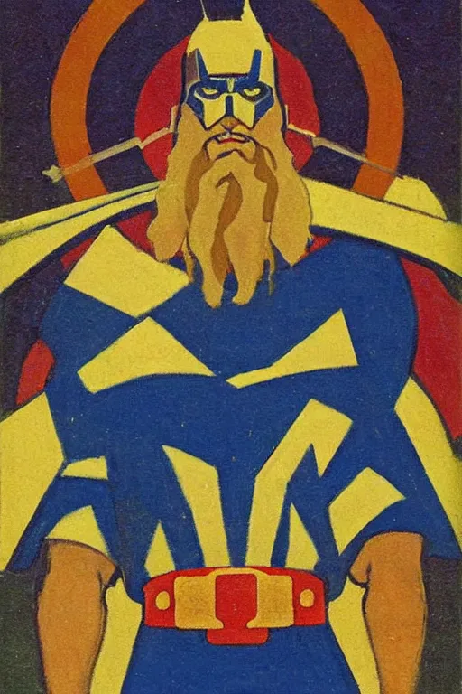 Image similar to thor, marvel, artwork by nicholas roerich,