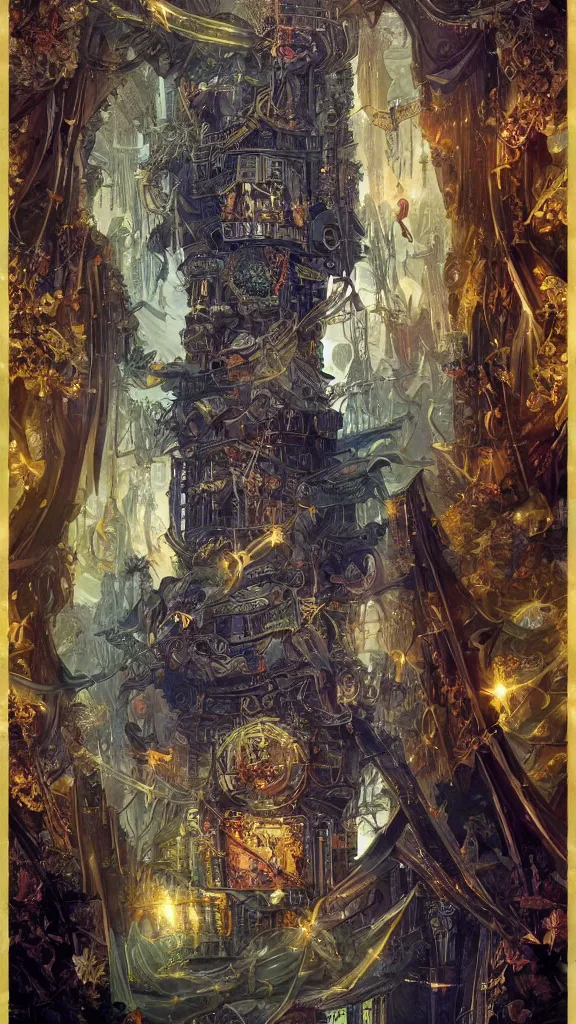 Image similar to the tower tarot card, maximalist, high detail, 8 k, ornate, dark fantasy, realistic, masterpiece, trending on art station, complex, wlop