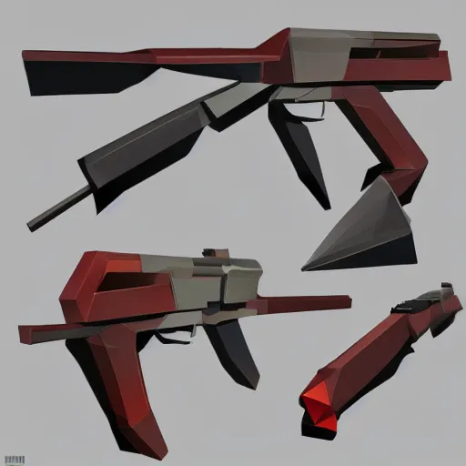 Image similar to low poly toon shading, double barrel shotgun, flat colors, low poly artstation