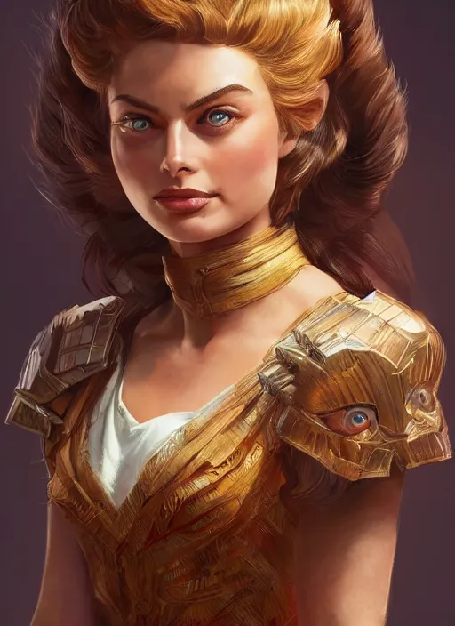 Image similar to beautiful female dorothy gale, margot robbie as dorothy, full body character concept, armor, super powers, fantasy, intricate, elegant, highly detailed, digital painting, artstation, concept art, shining, sharp focus, illustration, art by stanley lau