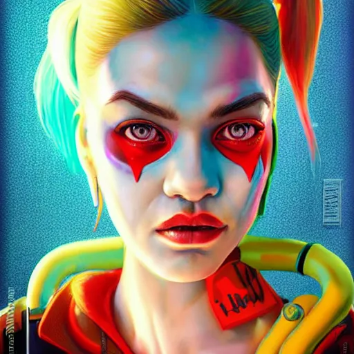 Prompt: lofi biopunk harley quinn portrait, Pixar style, by Tristan Eaton Stanley Artgerm and Tom Bagshaw.