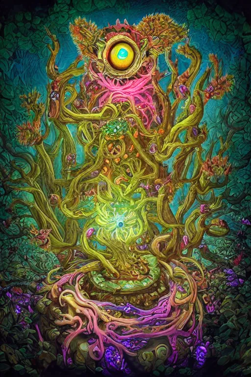 Image similar to creature sushi roots cactus elemental flush of force nature micro world fluo light deepdream a wild amazing steampunk baroque ancient alien creature, intricate detail, colorful digital painting radiating a glowing aura global illumination ray tracing