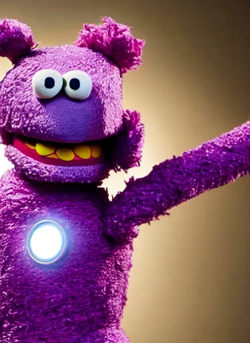 Image similar to studio portrait still of muppet!!!!! ironman from avengers infinity war!!!!!! from avengers infinity war as a muppet muppet as a muppet, 8 k, studio lighting, key light,