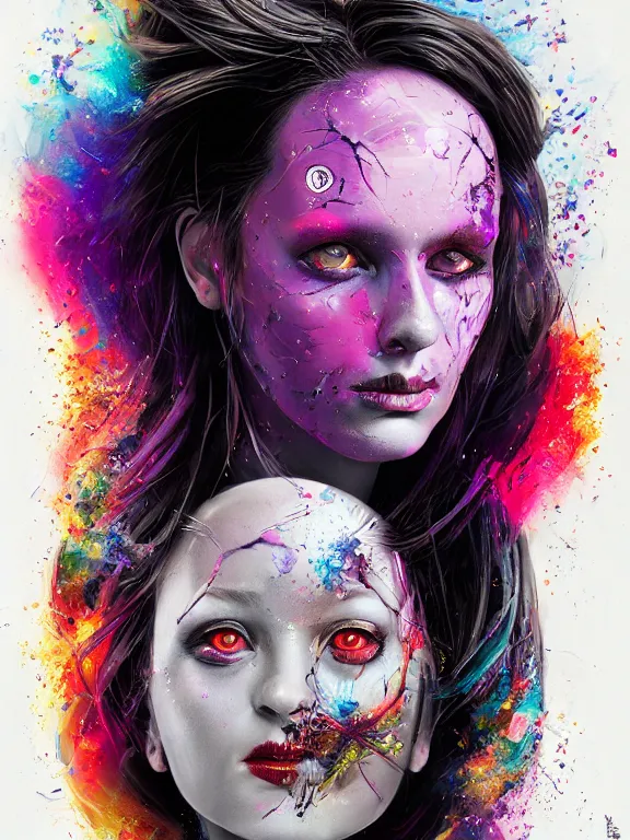 Image similar to art portrait of space girl with purple eyes, with nuclear explosion exploding out of head,8k,by tristan eaton,Stanley Artgermm,Tom Bagshaw,Greg Rutkowski,Carne Griffiths,trending on DeviantArt,face enhance, face twisted in fury, hyper detailed, blade, full of colour