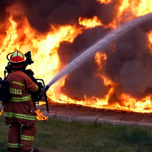 Image similar to mech firefighter drone shooting putting out a fire , insane high detailed, photorealistic, realistic, 35mm -ar 16:9