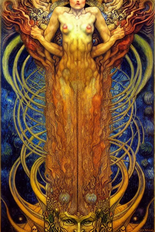 Image similar to Divine Chaos Engine by Karol Bak, Jean Delville, William Blake, Gustav Klimt, and Vincent Van Gogh, symbolist, visionary