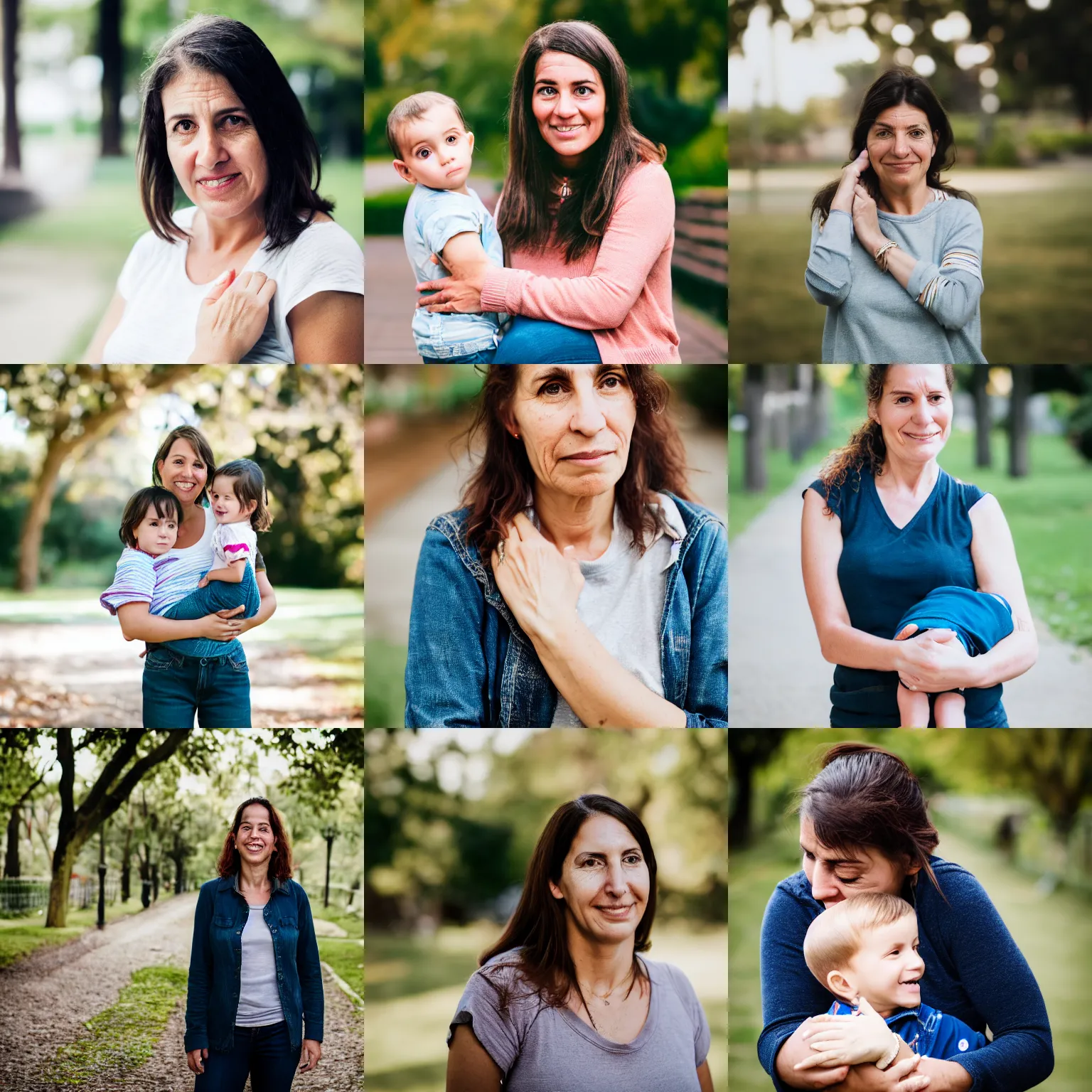 Prompt: a portrait photograph of caring, mid - 3 0 s age, argentinian mom, canon 8 5 mm f 1. 2 photograph