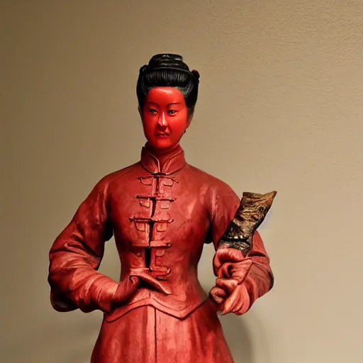 Image similar to museum girl statue monument made from chinese porcelain brush face hand painted with iron red dragons full - length very very detailed by rutkowski