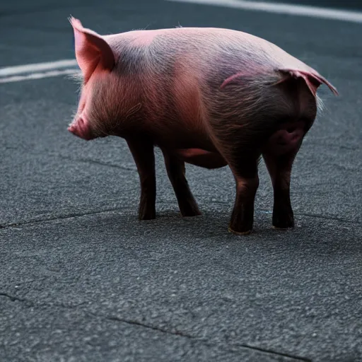 Prompt: photo of a pig standing upright wearing a pair of shoes