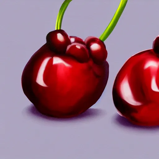 Image similar to Artstation digital art render three cherries together on a table