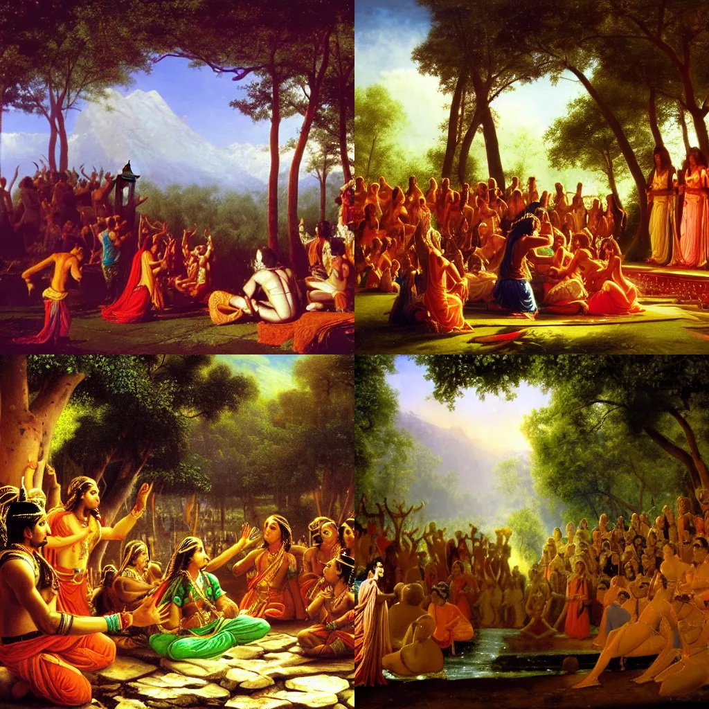 Prompt: an epic scene from Ramayan, oil on canvas, by Albert Bierstadt, 8K,