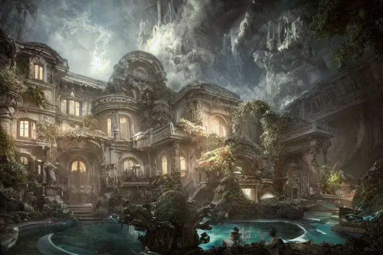 Image similar to the most amazing dream you ever had about mansion of elemental of air, hyper realistic, ambient lighting, concept art, intricate, hyper detailed, smooth, dynamic volumetric lighting, octane, cinematic