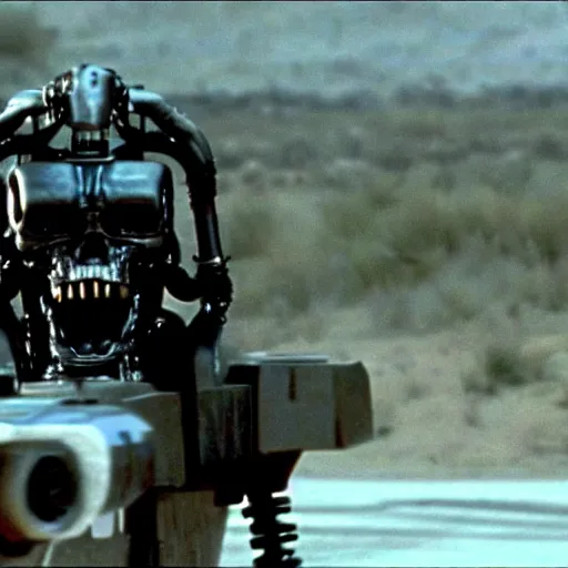 Prompt: Skynet Sends Terminator Animals to Hunt John Connor, Still from Terminator 12