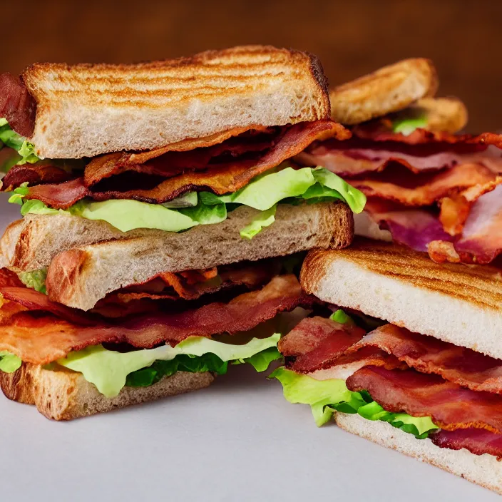 Image similar to hq studio portrait of a most delicious bacon sandwich