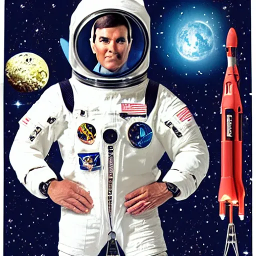 Prompt: six million dollar man in space