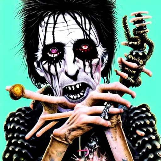 Image similar to graphic illustration, creative design, punk alice cooper, biopunk, francis bacon, highly detailed, hunter s thompson, concept art