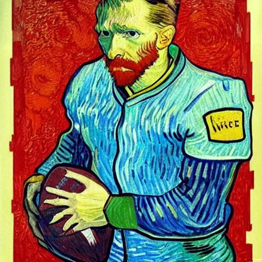 Image similar to A van Gogh style painting of an American football player