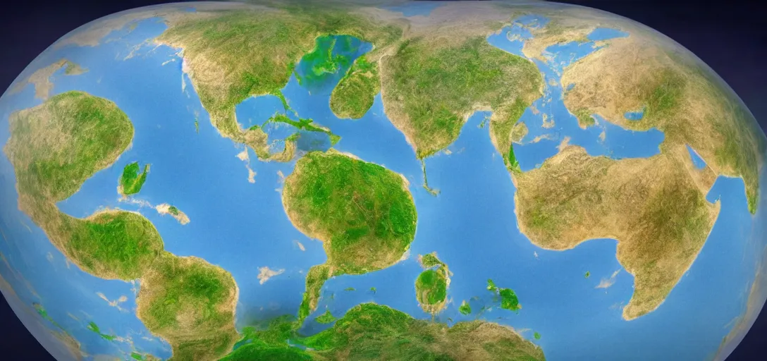 Image similar to fantasy world globe using eckert iv projection, extremely detailed, surreal biomes, fantasy, no text, 4 k