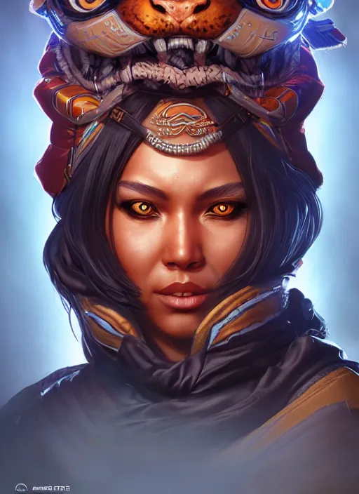 Image similar to The Tiger Queen as an Apex Legends character digital illustration portrait design by, Mark Brooks detailed, soft lighting