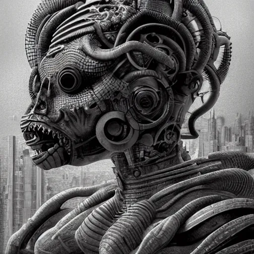 Image similar to a 3 d stone render portrait of a cyborg machina - nymphette by tony diterlizzi and h. r giger, ilford hp 5, 5 5 mm, hyper realistic, hyper - mechanistic by artgerm, tomasz alen kopera, peter mohrbacher, hyper - goth, horror - core, joseph christian leyendecker