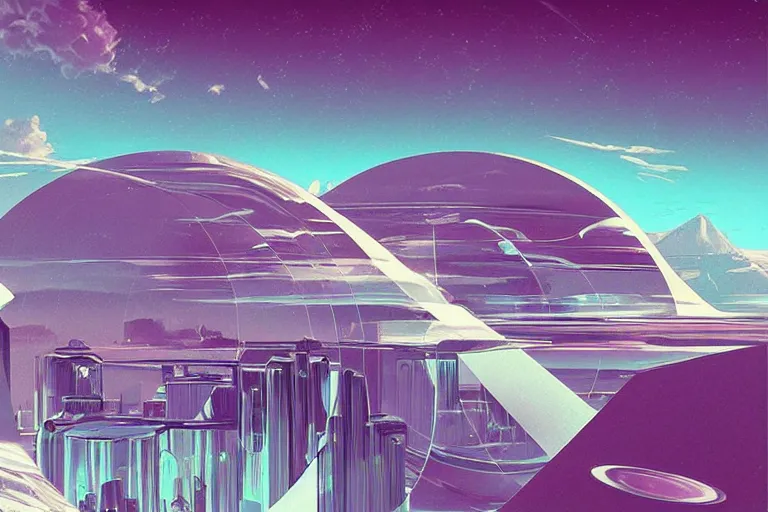 Image similar to soft clean chrome geometric landscape, retrofuturism, sci - fi, hyper realism, vaporwave aesthetic, digital art