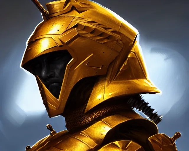 Image similar to side view of the king of the desert, angry, gold armor suit, sword, dramatic lighting, intricate, wild, highly detailed, digital painting, artstation, concept art, smooth, sharp focus, illustration