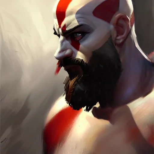 Image similar to Greg Manchess portrait painting of Kratos as Overwatch character, medium shot, asymmetrical, profile picture, Organic Painting, sunny day, Matte Painting, bold shapes, hard edges, street art, trending on artstation, by Huang Guangjian and Gil Elvgren and Sachin Teng