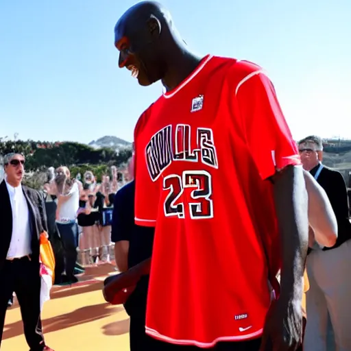 Image similar to michael jordan visiting the campos de sport del sardinero in santander