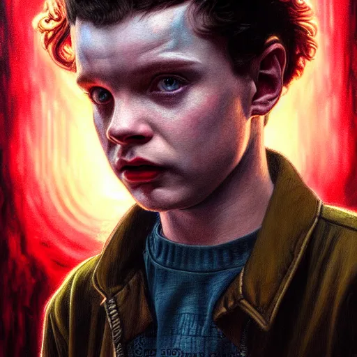 Image similar to portrait painting of joseph quinn eddie munson from stranger things as a vampire, ultra realistic, concept art, intricate details, eerie, highly detailed, photorealistic, octane render, 8 k, unreal engine. art by artgerm and greg rutkowski and charlie bowater and magali villeneuve and alphonse mucha