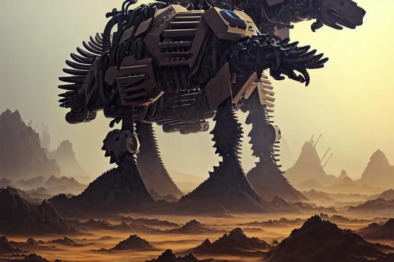 Prompt: stegosaurus in a cyborg mech suit, by alexandre ferra, zezhou chen, peter gric, mohamed reda and hr giger, hyper detailed, screen print, character concept art, realistic, coherent, octane render, zbrush central, behance hd, hypermaximalist