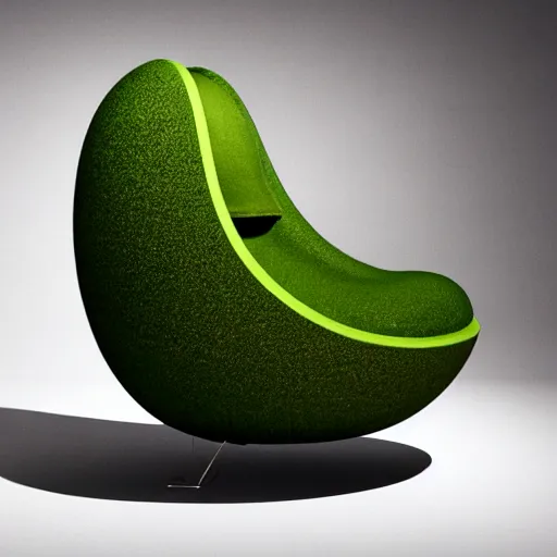 Prompt: an armchair in the shape of an avocado, flying in space