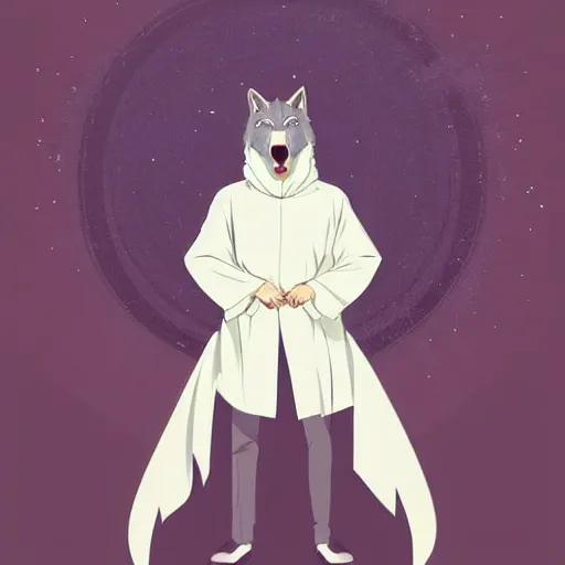 Image similar to portrait of a wolf wolfman wearing a robe, clean cel shaded vector art. shutterstock. behance hd by lois van baarle, artgerm, helen huang, by makoto shinkai and ilya kuvshinov, rossdraws, illustration,