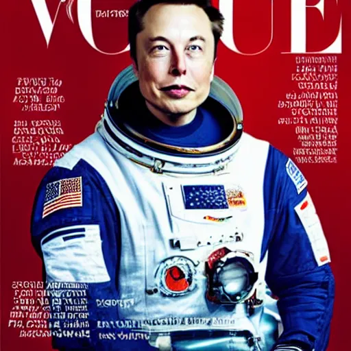 Image similar to a portrait of elon musk as an astronaut in mars, vogue magazine cover, highly detailed