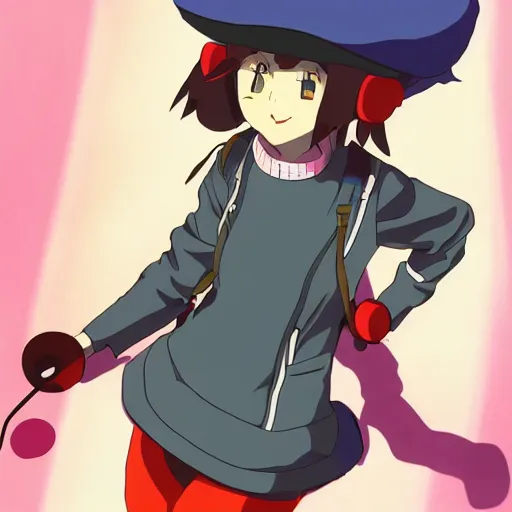 Prompt: anime girl with very large beret, cel - shading, 2 0 0 1 anime, flcl, jet set radio future, golden hour, underground facility, underground tunnel, pipes, rollerbladers, rollerskaters, cel - shaded, jsrf, strong shadows, vivid hues, y 2 k aesthetic