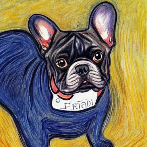 Image similar to french bulldog as the scream by edvard munch