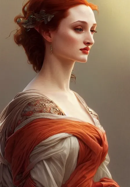 Image similar to sansa angeline jolie, intricate, elegant, highly detailed, digital painting, artstation, concept art, smooth, sharp focus, illustration, art by artgerm and greg rutkowski and alphonse mucha and william - adolphe bouguereau