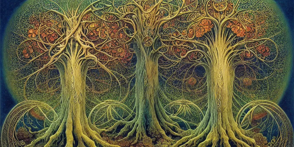 Image similar to tree of life by roger dean and andrew ferez, art forms of nature by ernst haeckel, divine chaos engine, symbolist, visionary, art nouveau, botanical fractal structures, organic, detailed, realistic, surreality