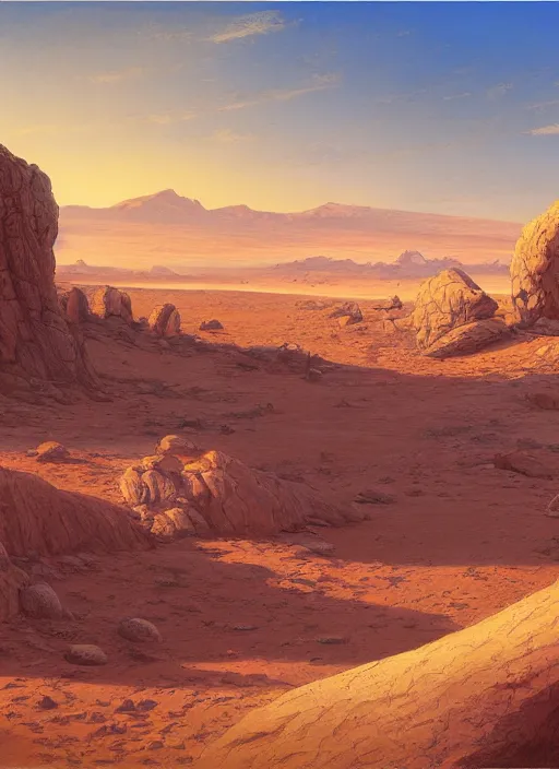 Prompt: painting of a desert landscape with a sky background, a detailed matte painting by bob thompson, cgsociety, american scene painting, poster art, matte painting, matte drawing