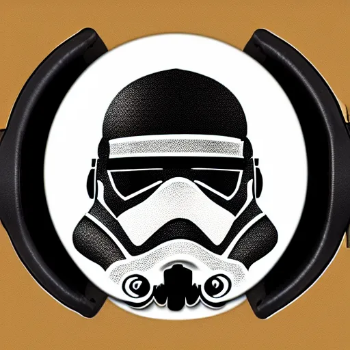 Image similar to svg sticker of a Pop-Wonder Storm-Trooper-Mandolorian-Helmet-Head-Hero-Villain at a rave, spinning records, giant headphones rocking out, wearing headphones, huge speakers, dancing, rave, DJ, spinning records, digital art, amazing composition, rule-of-thirds, award-winning, trending on artstation, featured on deviantart