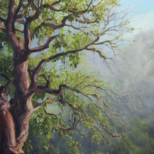 Prompt: Trending on artstation, highly detailed oil painting of a tree