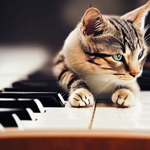 Image similar to stock footage, cat playing piano