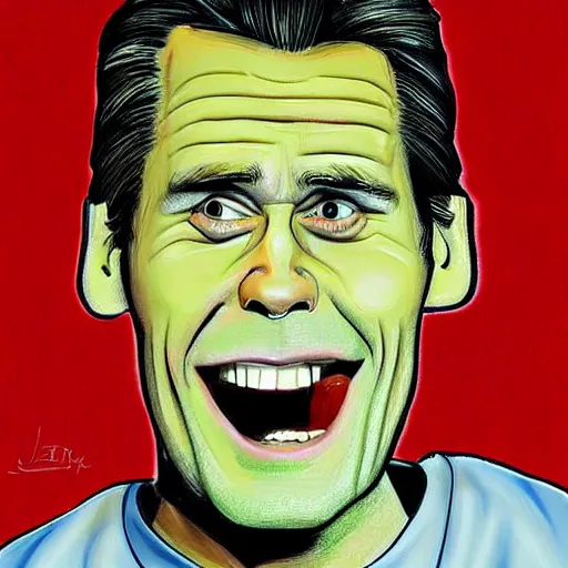 Image similar to jim carrey caricature realism, in the style of alex gard!