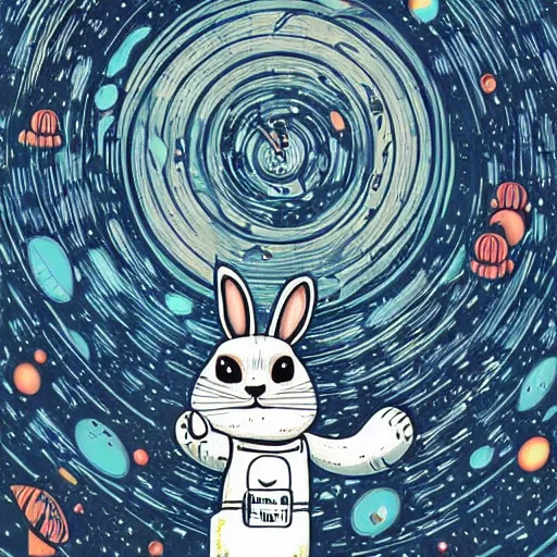 Image similar to A lost sci-fi rabbit, space rabbit, interstellar black hole, by James Jean And WLOPPRO