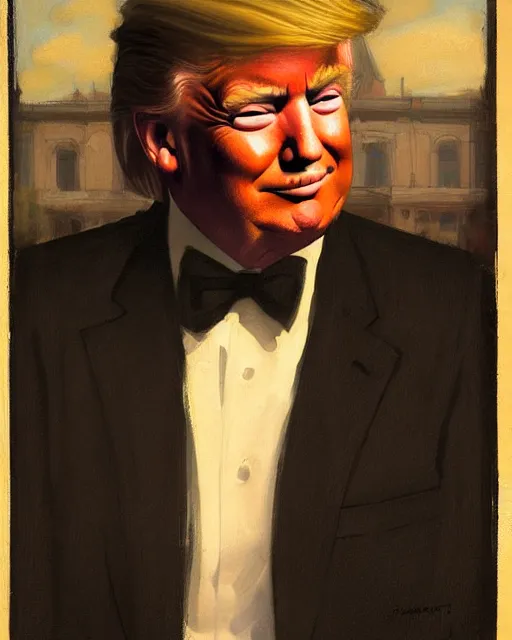 Prompt: donald trump serene, smirk, by john waterhouse