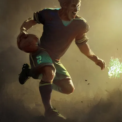 Prompt: soccer game by Greg Rutkowski , Justin Gerard and Haeckel. Artstation, volumetric light