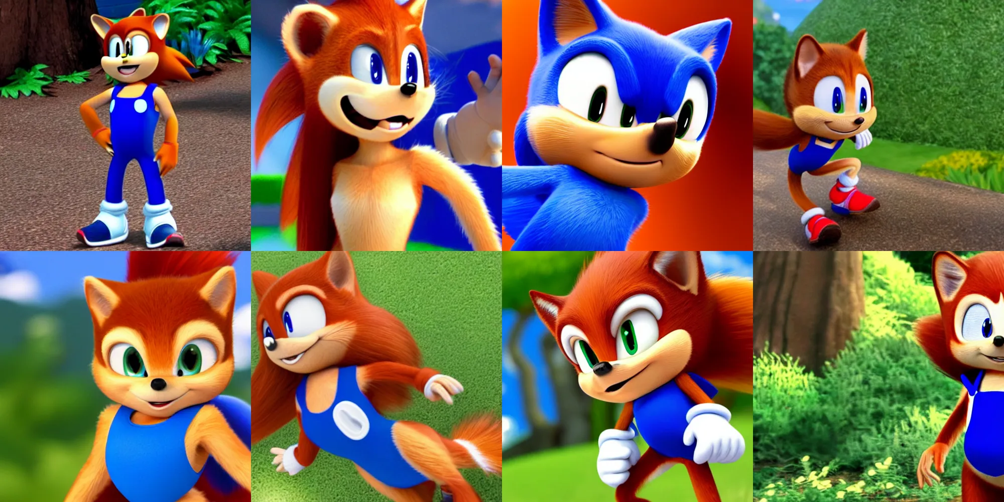 Prompt: a red haired humanoid female chipmunk wearing a blue vest in sonic the hedgehog ( 2 0 1 8 )