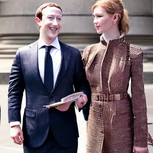 Prompt: mark zuckerberg wearing high costure clothes) in the front page of vogue