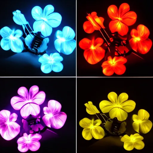 Image similar to mechanical, cybertronic, led hibiscus flower, glowing