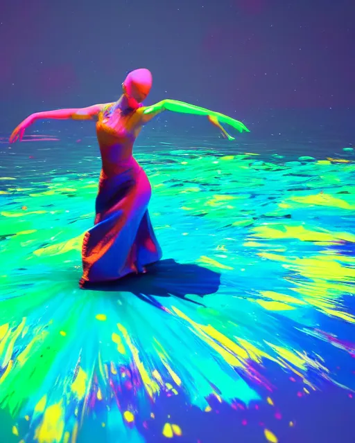 Image similar to color pigments spread out in water, look like someone is dancing, dream, unreal 5, trending on artstation