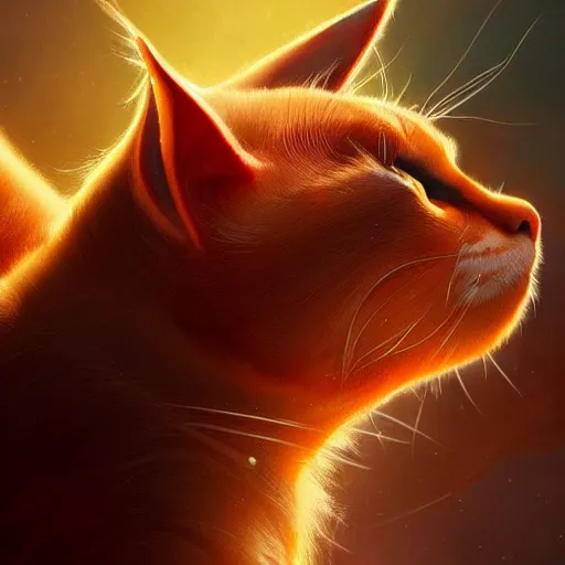 Image similar to portrait of a beautiful red cat celestial background,, fantasy, highly detailed, cinematic lighting, digital art painting by artgem and greg rutkowsk, trending on artstation, very very beautiful, very attractive, high fantasy